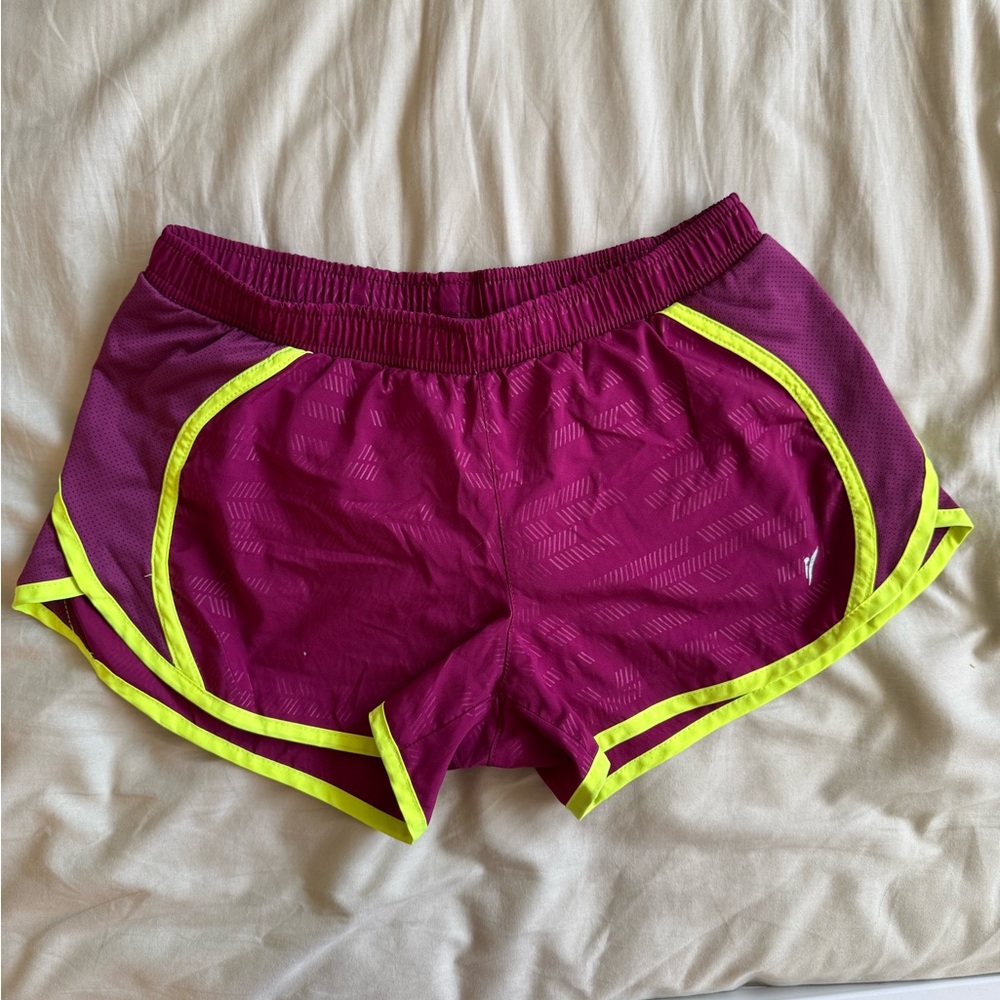 Women's Sporty Shorts in Burgundy and Neon Yellow